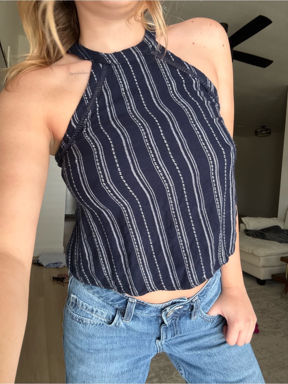 Mossimo Supply Co. Navy and White Striped Halter Tank